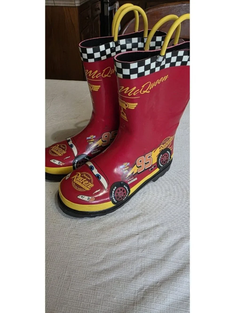 Disney Pixar Cars Lightning Mcqueen Red Rain Boots Sz US 13 Kids Unisex